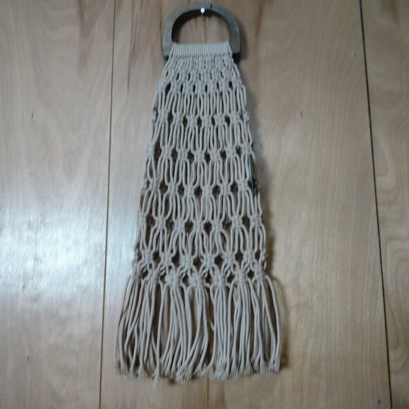 BOHEMIA Women's Double Wood Handle Macrame Purse Beige Boho Hippie NEW - Picture 5 of 5